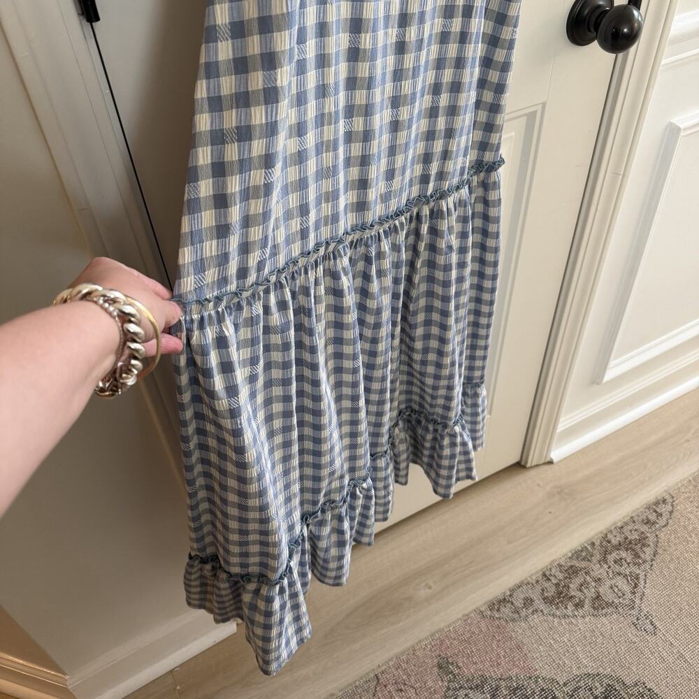 Vintage Nanette Lepore Blue Gingham Ruffle Maxi Dress Women’s Size 10 - Picture 3 of 11